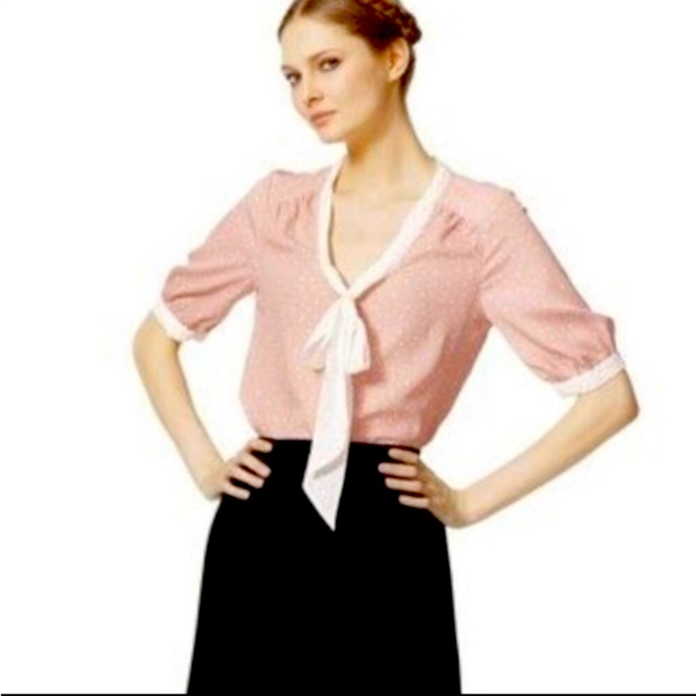 JASON WU Pink Polka Dot Tie Neck Blouse